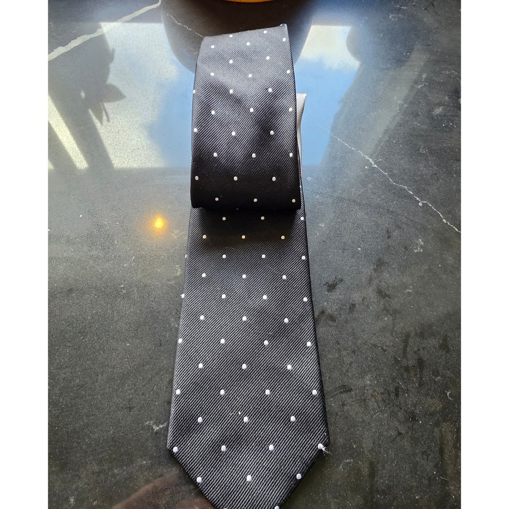 Tommy Hilfiger Classic Black White Polka Dot Silk Twill Necktie